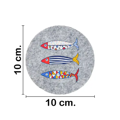 Juego de 4 Porta vasos de fieltro diseño peces de colores de 10cm