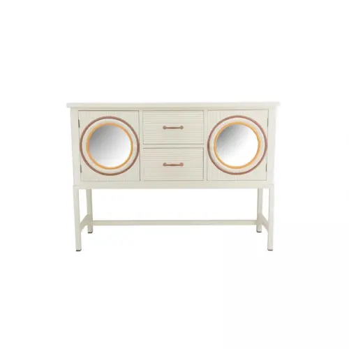 Comoda de madera beige con espejos y cajones de 46×16.25×33.75cm