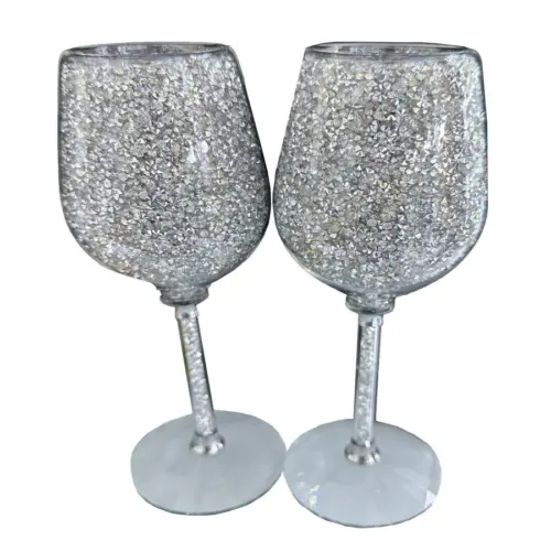 Juego de 2 copas de vidrio plateadas de 7.8×7.8x23cm