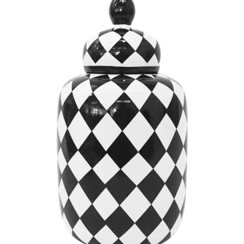 Tibor de cerámica diseño ajedrez de 15.5×15.5x32cm