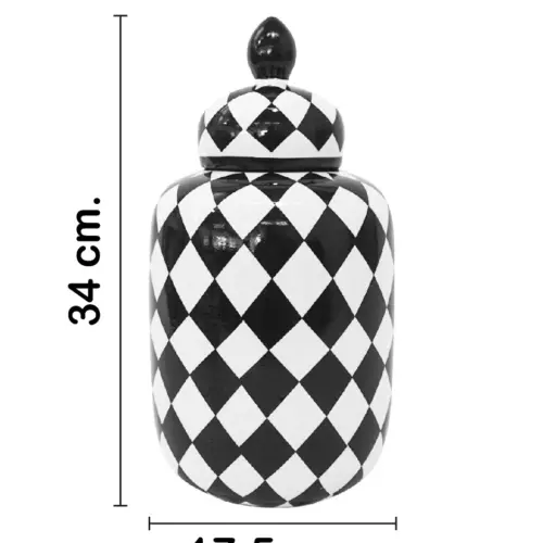 Tibor de cerámica diseño ajedrez de 15.5×15.5x32cm