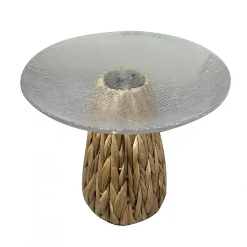 Mesa tejida natural con cubierta de vidrio de 31x31x21cm