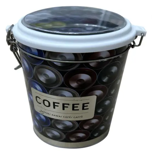 Bote de metal estampado café de 11x11x19cm