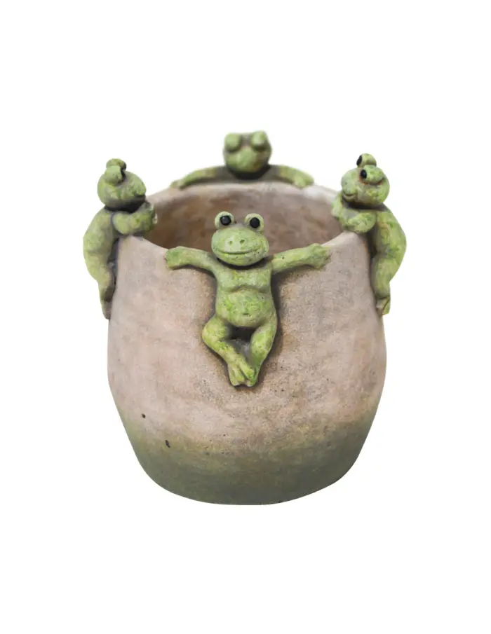 Maceta de cemento con ranas en la orilla de 14.5x14x14.5cm - Image 2