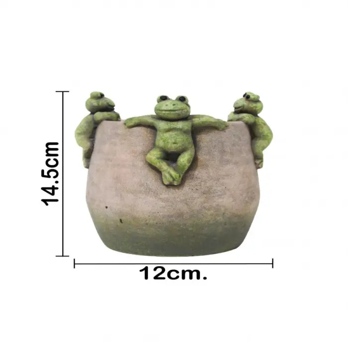 Maceta de cemento con ranas en la orilla de 14.5x14x14.5cm - Image 4