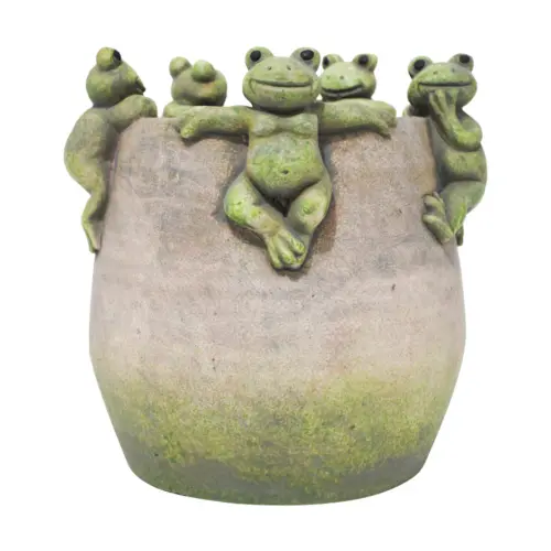 Maceta de cemento con ranas en la orilla de 16.5×16.5×17.5cm