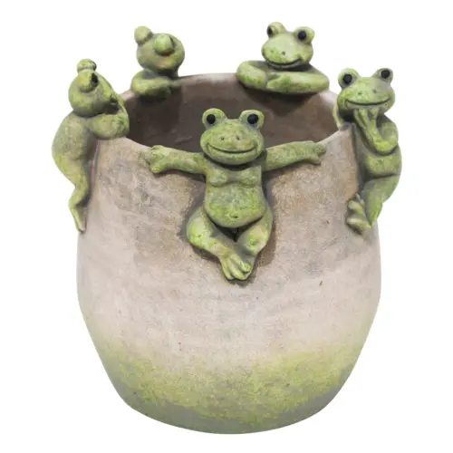 Maceta de cemento con ranas en la orilla de 16.5×16.5×17.5cm