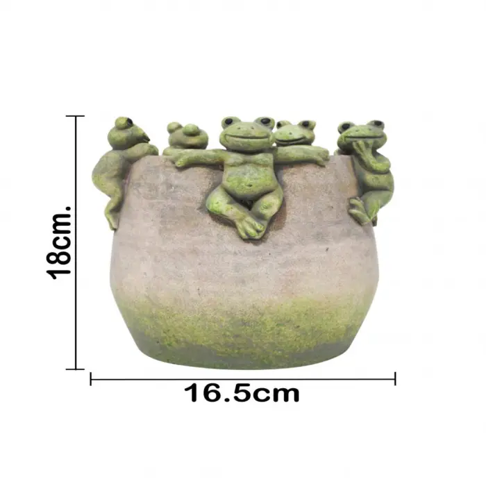 Maceta de cemento con ranas en la orilla de 16.5x16.5x17.5cm - Image 4