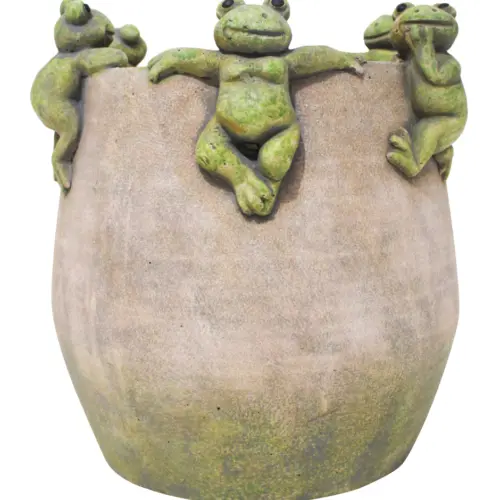 Maceta de cemento con ranas en la orilla de 19.5×19.5x21cm