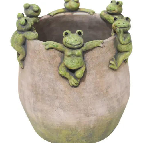 Maceta de cemento con ranas en la orilla de 19.5×19.5x21cm