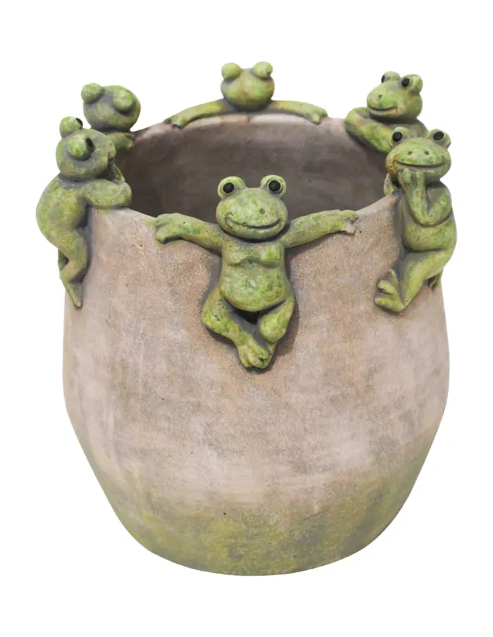 Maceta de cemento con ranas en la orilla de 19.5x19.5x21cm - Image 2
