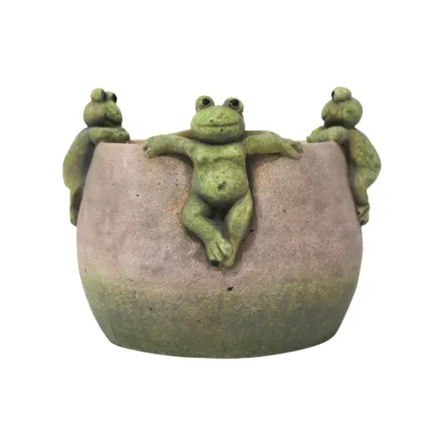 Maceta de cemento con ranas en la orilla de 16.5x16x12.5cm