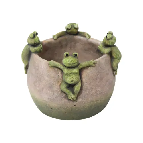 Maceta de cemento con ranas en la orilla de 16.5x16x12.5cm