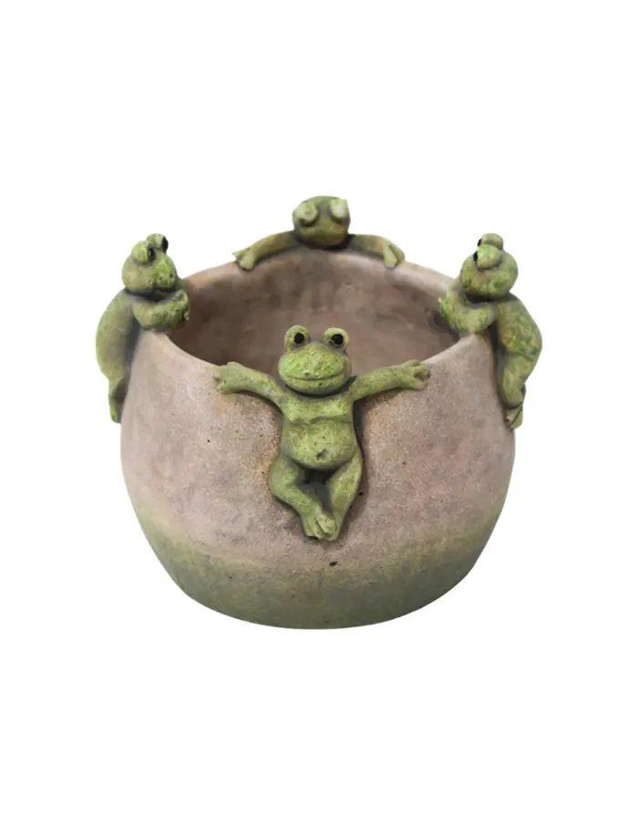 Maceta de cemento con ranas en la orilla de 16.5x16x12.5cm - Image 2