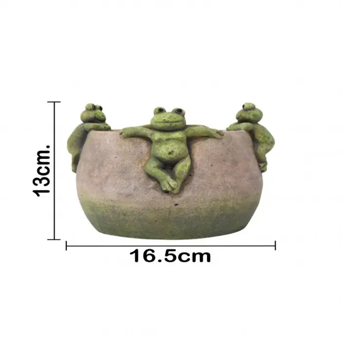Maceta de cemento con ranas en la orilla de 16.5x16x12.5cm - Image 4