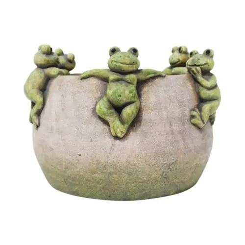 Maceta de cemento con ranas en la orilla de 21x21x15cm