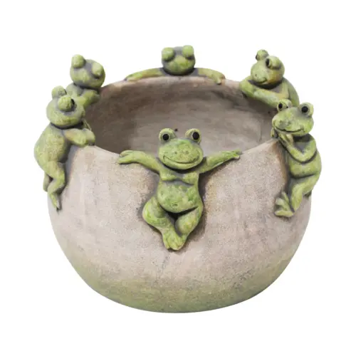 Maceta de cemento con ranas en la orilla de 21x21x15cm