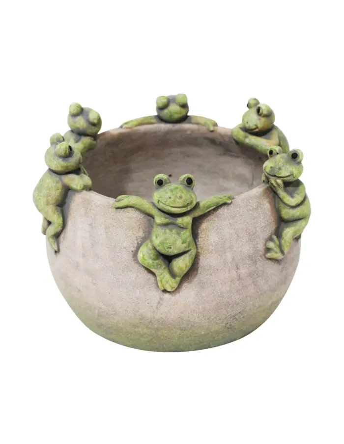 Maceta de cemento con ranas en la orilla de 21x21x15cm - Image 2