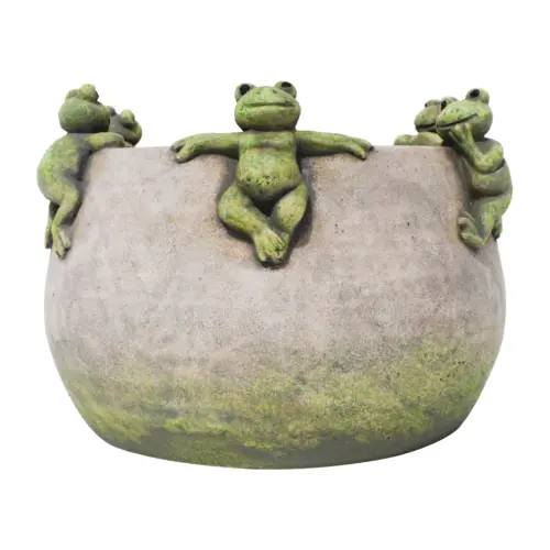 Maceta de cemento con ranas en la orilla de 25x25x18cm