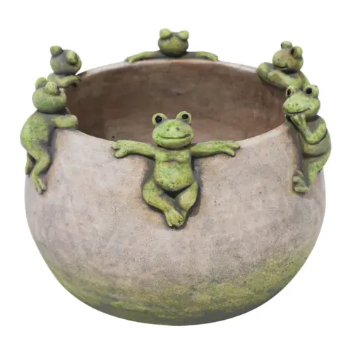 Maceta de cemento con ranas en la orilla de 25x25x18cm