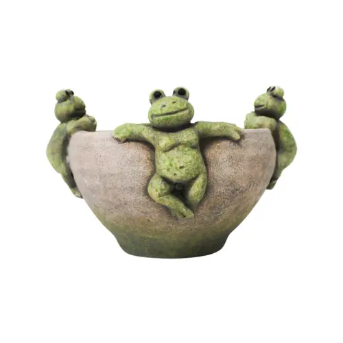 Maceta de cemento con ranas en la orilla de 16x16x10.5cm