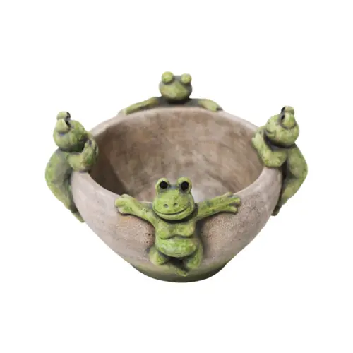 Maceta de cemento con ranas en la orilla de 16x16x10.5cm
