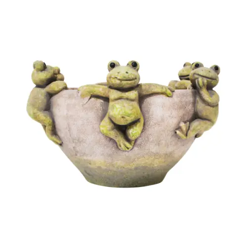 Maceta de cemento con ranas en la orilla de 20x20x13cm