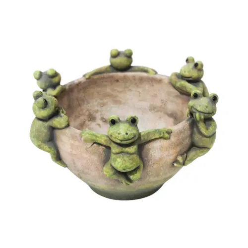 Maceta de cemento con ranas en la orilla de 20x20x13cm