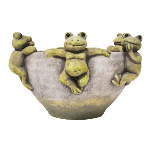 Maceta de cemento con ranas en la orilla de 23x23x14.5cm