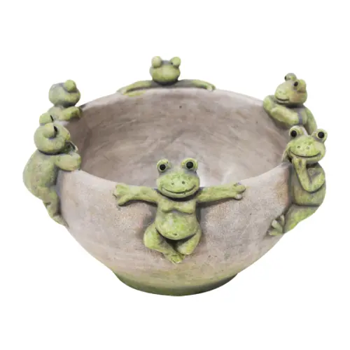 Maceta de cemento con ranas en la orilla de 23x23x14.5cm