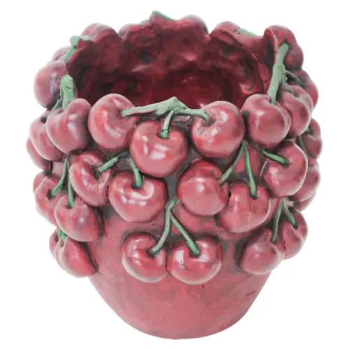 Florero redondo de cemento diseño cereza de 22x22x24.5cm
