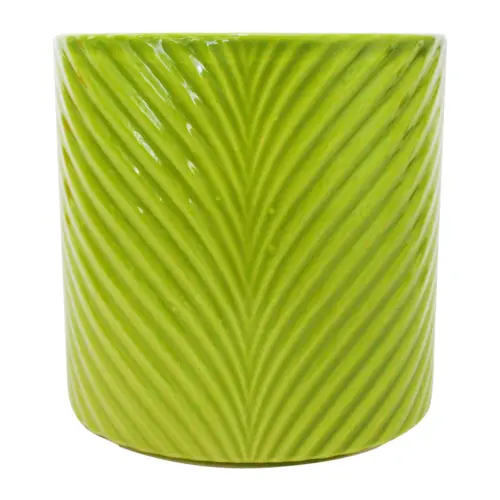 Florero de cerámica cilindrica verde olivo de 13x13x13cm
