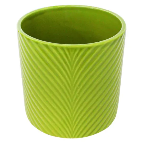Florero de cerámica cilindrica verde olivo de 13x13x13cm