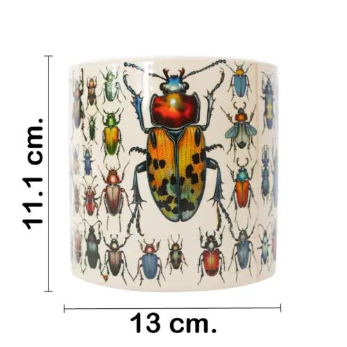 Maceta de ceramica beige con escarabajos de 13×11.1cm