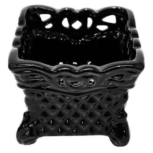 Maceta cuadrada de porcelana negra con grabado de 13x13x12cm