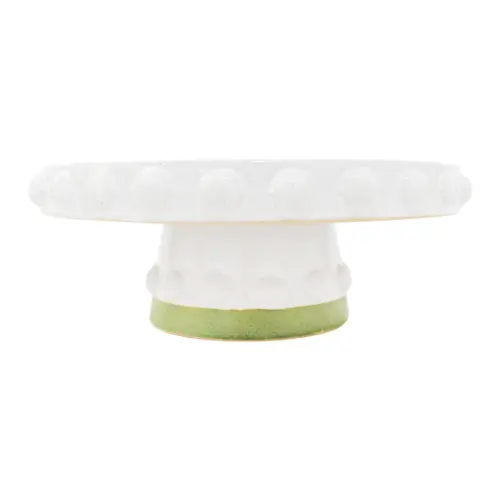 Base de porcelana pastelera blanca con bolitas en la orilla de 21x21x7.5cm