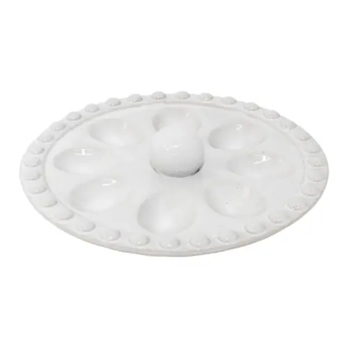 Plato de porcelana blanca para caracoles con agarraderas de 25x25x5.4cm