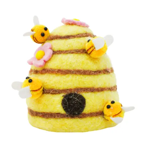 Colgante diseño panal de tela amarilla con abejas 10x10x11.5cm