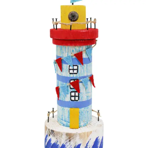 Faro de madera azul de 10x10x29.5cm