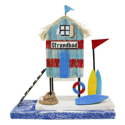 Casa guardacostas de madera azul de 23.5×9.5x26cm