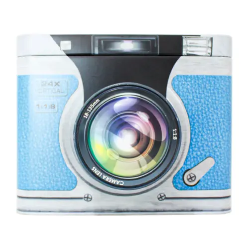 Caja de lámina con tapa diseño Cámara Fotográfica azul de 18.4×14.2×14.8cm