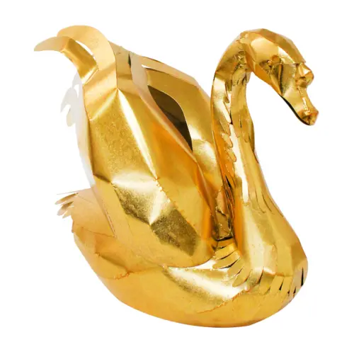 Pato de metal dorado de 34.93×65.41×53.98cm