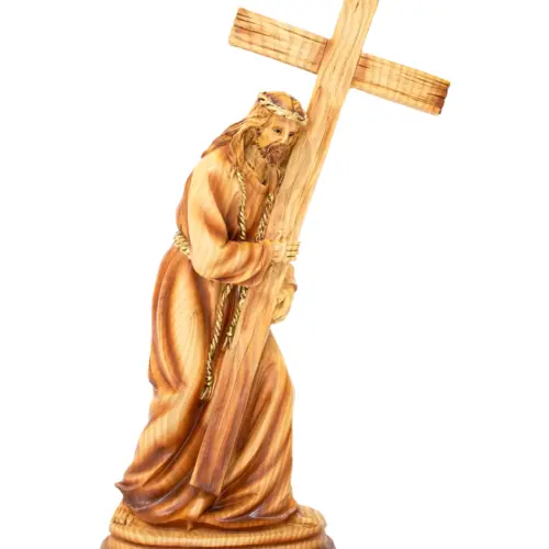 Jesus recargado en cruz de resina imitacion madera de 29x9x31.5cm