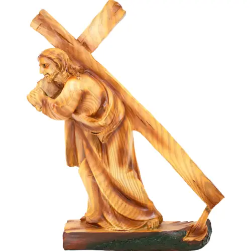 Jesus cargando la cruz de resina imitacion madera de 23x7x28.3cm