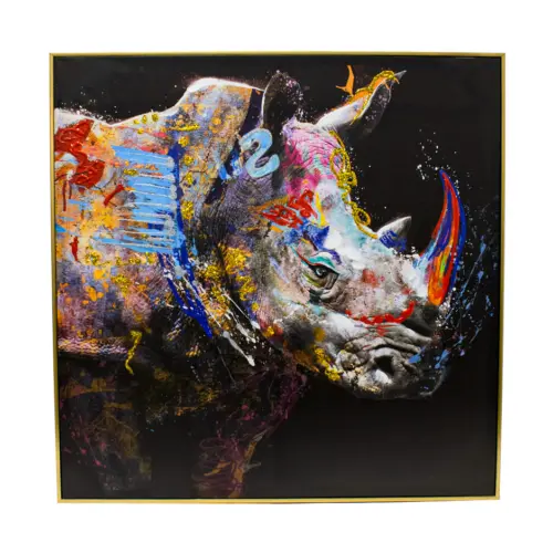 Cuadro diseño rinoceronte de colores de 82x82x4.5cm