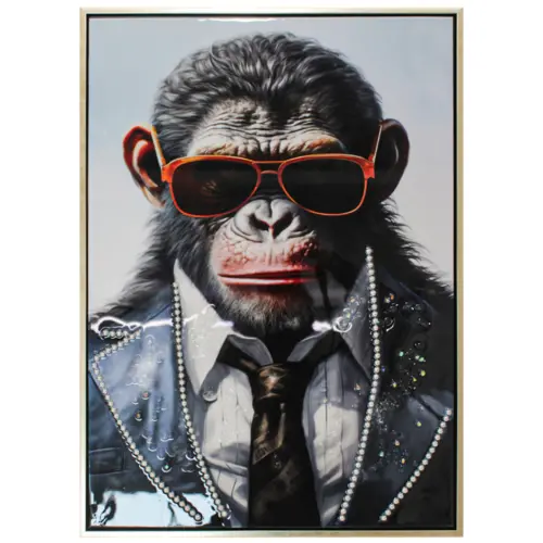 Cuadro con chimpancé con lentes de 52.5×72.5×2.8cm