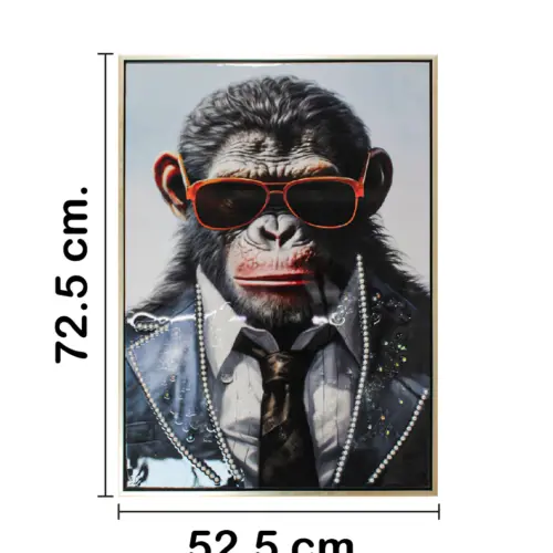 Cuadro con chimpancé con lentes de 52.5×72.5×2.8cm
