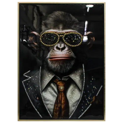 Cuadro con chimpancé con lentes de 52.5×72.5×2.8cm