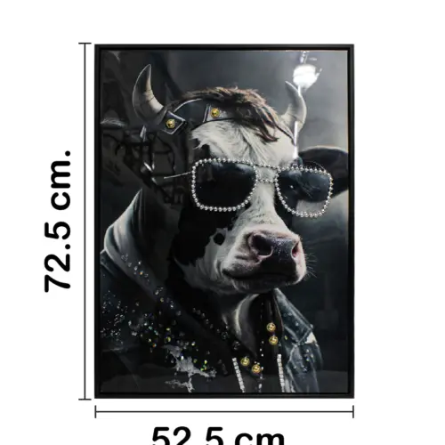 Cuadro con vaca y lentes de 52.5×72.5×2.8cm