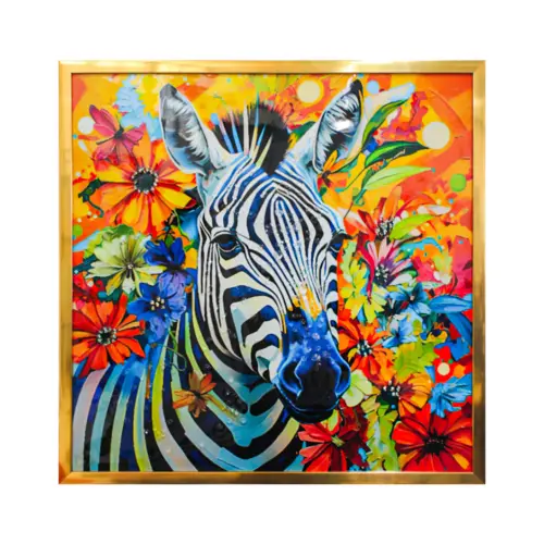 Cuadro con cebra y fondo de colores de 63x63x3.3cm